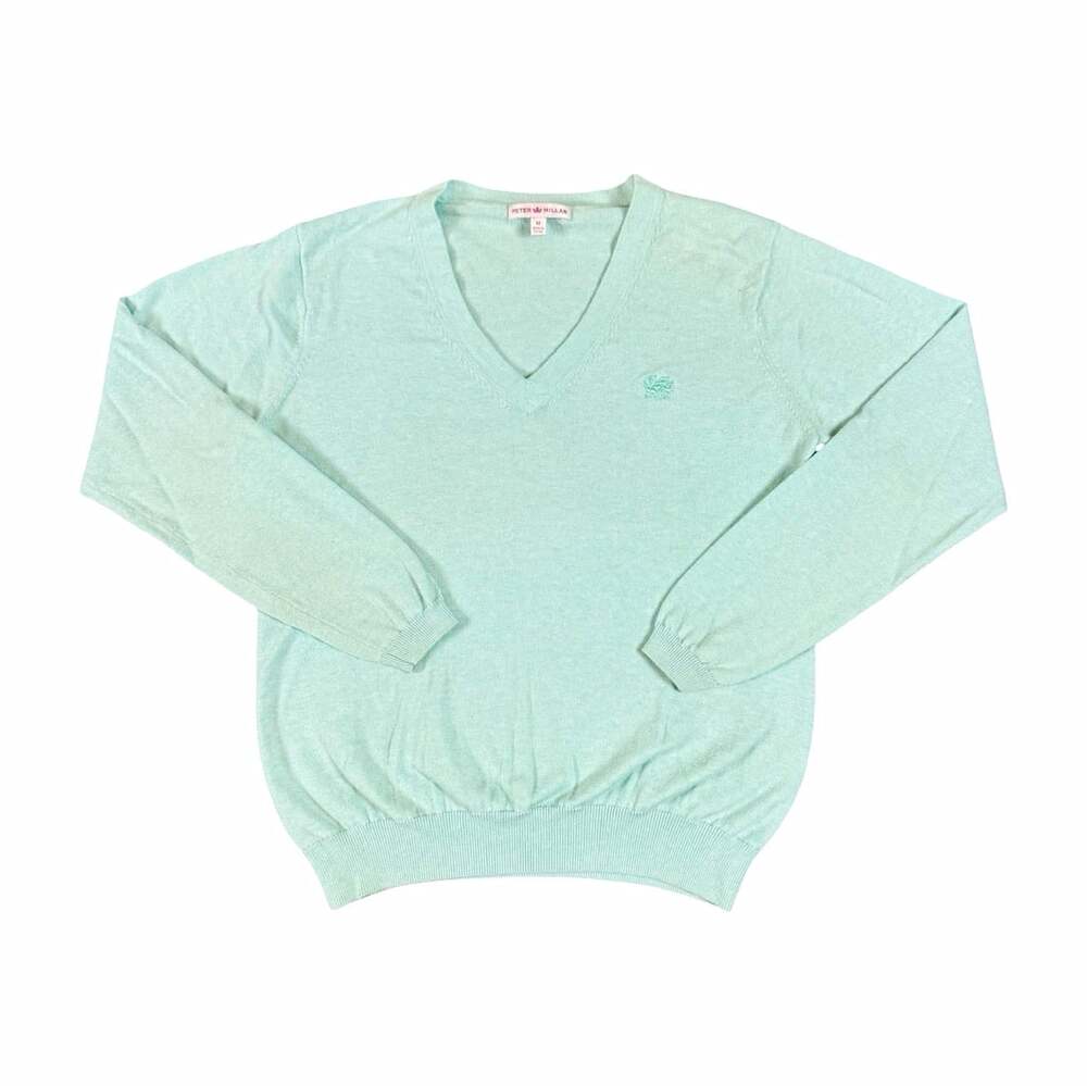 Peter Millar V-Neck Knit Pullover Sweater Light Blue Cotton Cashmere Size M